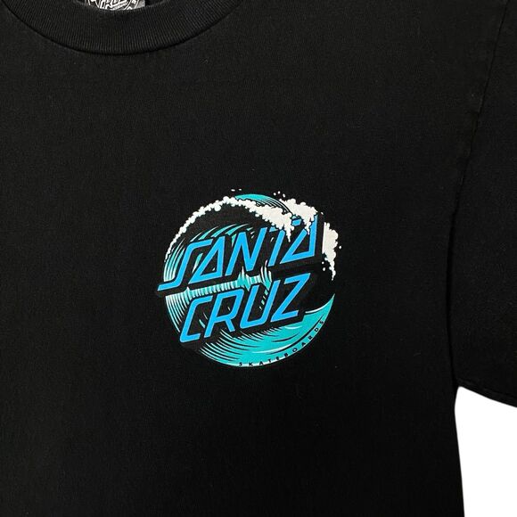 Santa Cruz Mens Black T-Shirt Skateboard Surf Wave Graphic Tee Short Sleeve - Picture 7 of 10